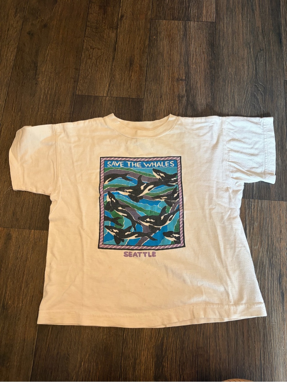 Vintage 1990s Oneita Power-T  "Save the Whales" Seattle Orca Graphic Kids XS